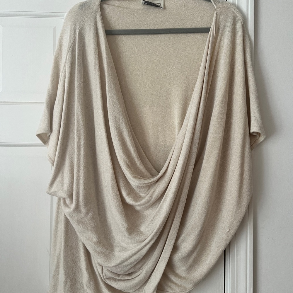 Anthropologie Cream V-Neck Sweater Soft Knit Relaxed Fit